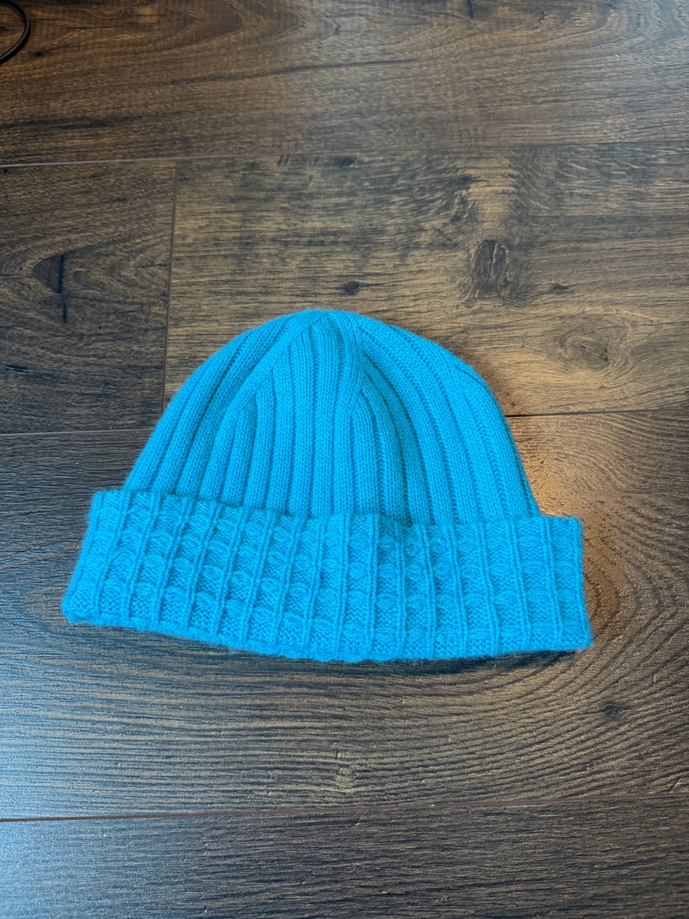 Ann Taylor 100% Cashmere Beanie Hat Turquoise Aqua Blue Cable Knit Ribbed Winter